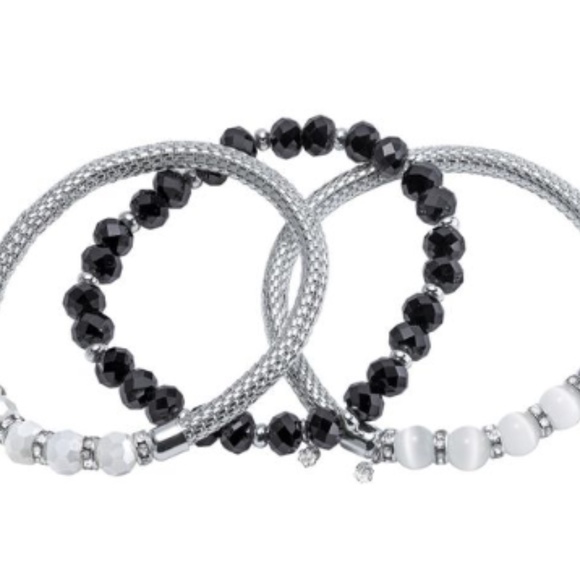 Studio 1886 Black and White Layers Stretch Bracelets New in Box - Picture 3 of 10